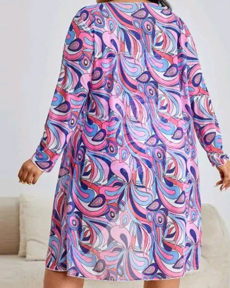 Grote maten bikiniset met tropische print en cover-up 