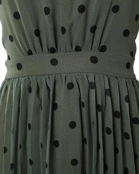 Pleated Maxi Dress with Polka Dot Design