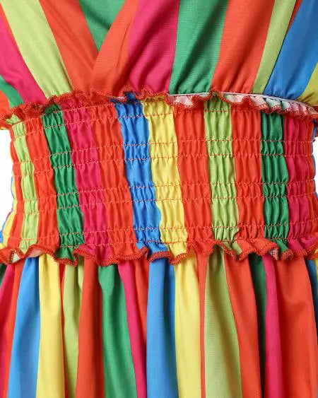 Halter Maxi Dress with Rainbow Stripe Print & Backless Design