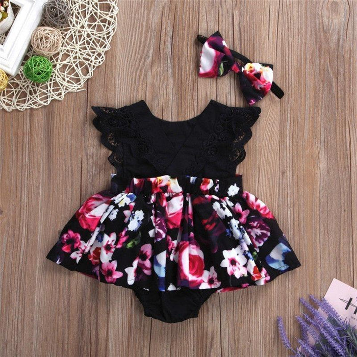 2-piece Floral Printed Bodysuit & Headband for Baby Girl