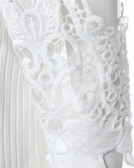 Zip Front Cold Shoulder Top with Contrast Lace