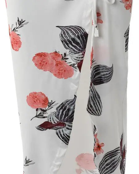 Ruched Top & Floral Skirt Set with High Slit