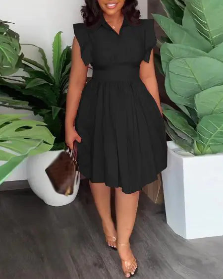 Pleated Dress with Flutter Sleeves