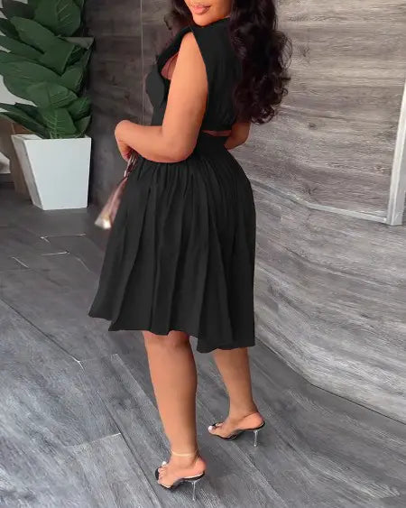 Pleated Dress with Flutter Sleeves