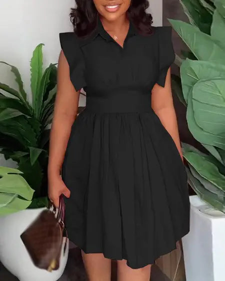 Pleated Dress with Flutter Sleeves