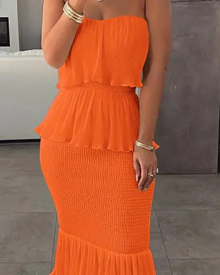 Layered Bandeau Dress with Ruffled Hem