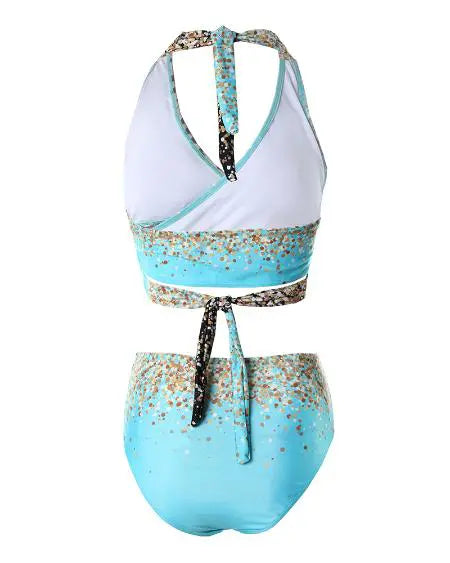 Halter Bikini Set with Leopard Print and Crisscross Design