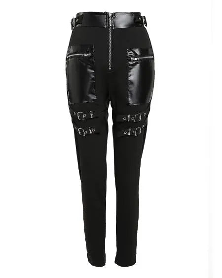 High Waist Pants with Eyelets Buckles & Zippers