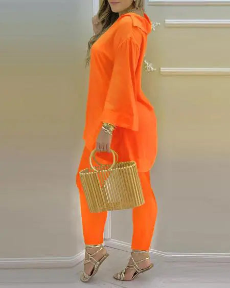 V-Neck Top & Pants Set with Bell Sleeves