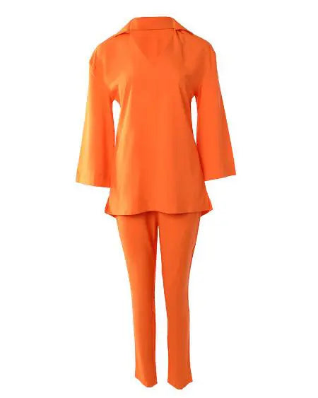 V-Neck Top & Pants Set with Bell Sleeves
