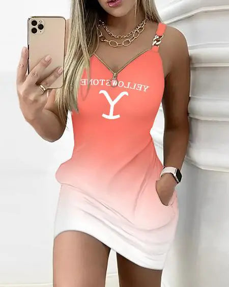 Casual ombre-jurk met grafische Yellowstone-print 