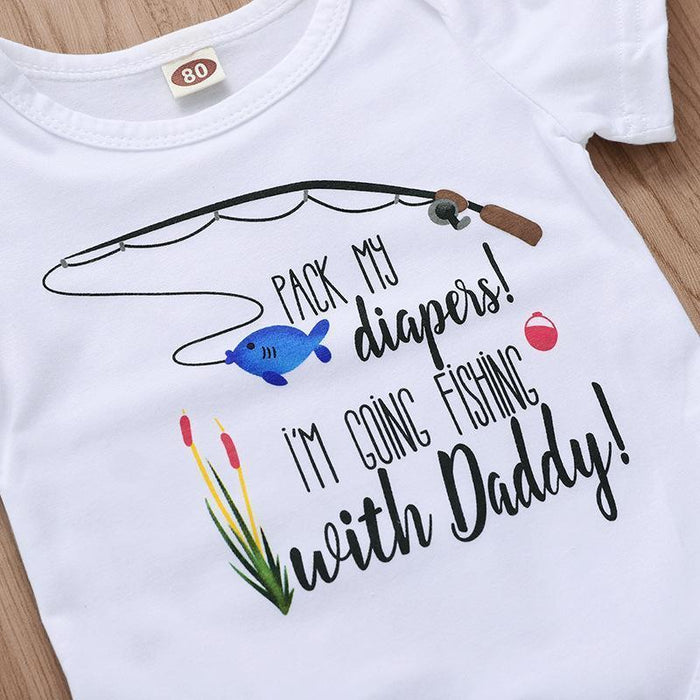 Baby-jumpsuit met cartoonletters 'Gaan vissen met papa'