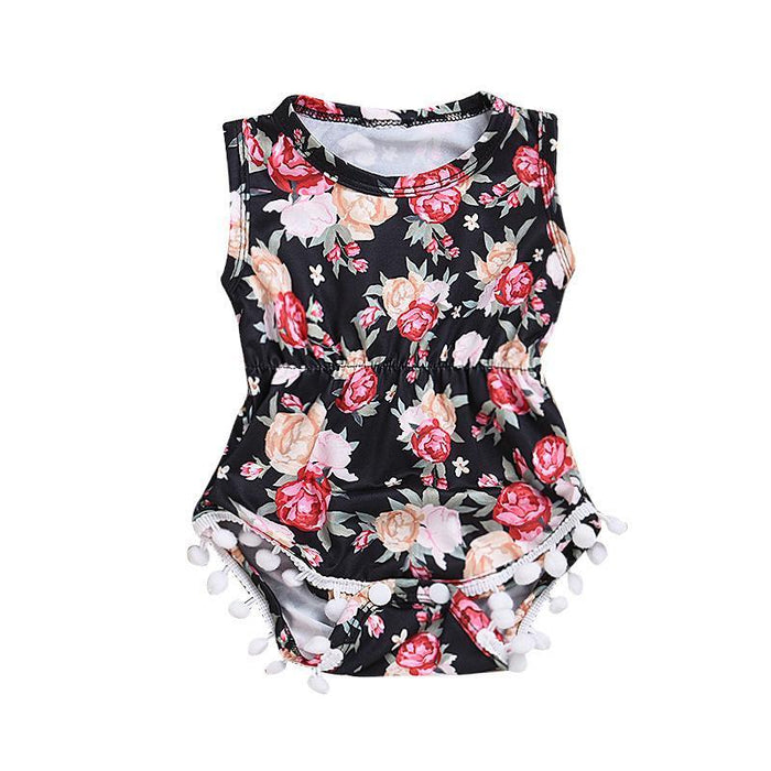 Baby Rose Floral Pompon Decor Bodysuit