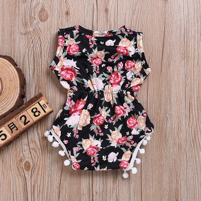 Baby Rose Floral Pompon Decor Bodysuit