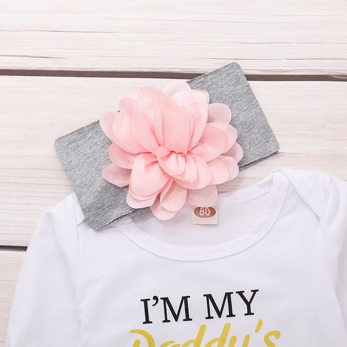 Lovely Letter Print Bodysuit + Floral Shorts+ Headband