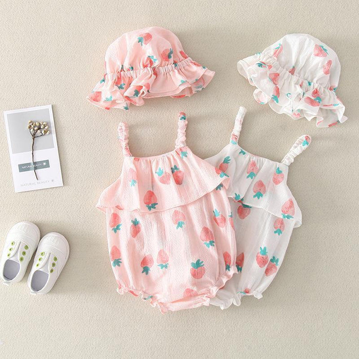 Cute Baby's  Fruit Print Bodysuit with Hat