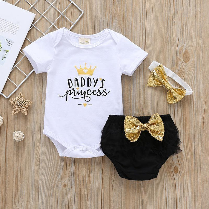 3PCS Daddy Princess Letter Printed Baby Girl Set