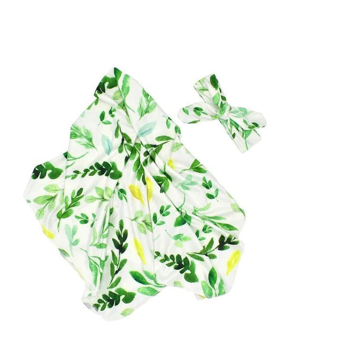 NewBorn Print Pajamas and Headband-Green