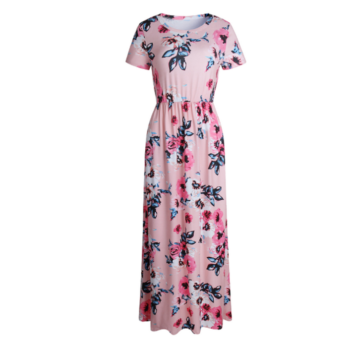 Blush Floral Blush Short Sleeve Maxi Dress