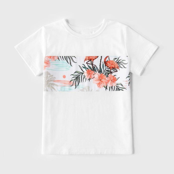 Family Matching Flamingo print Tank Dresses T-shirt Romper for Dad-Mom-Boy-Girl-Baby