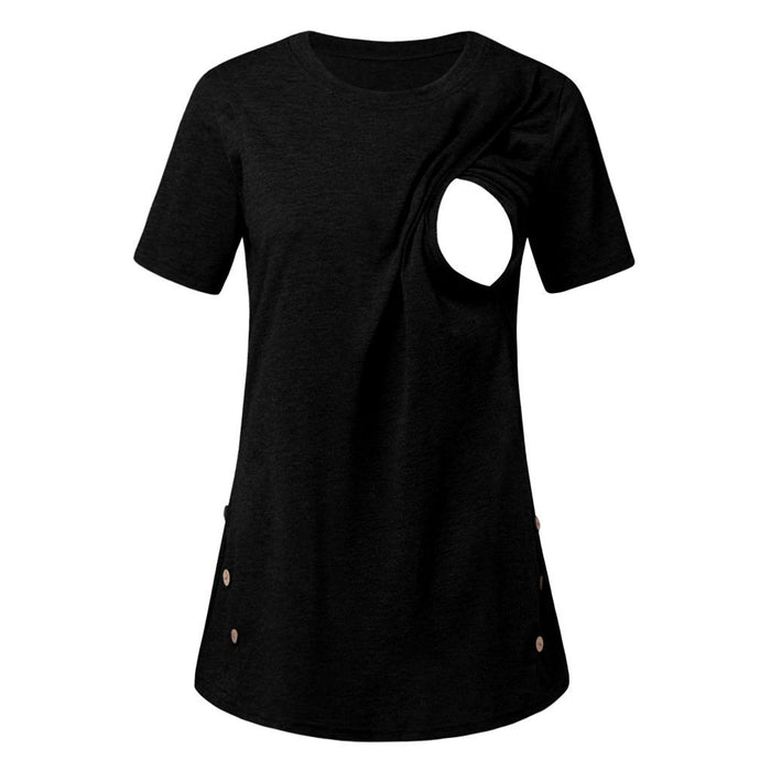 Casual Solid Short-sleeve Nursing Tee