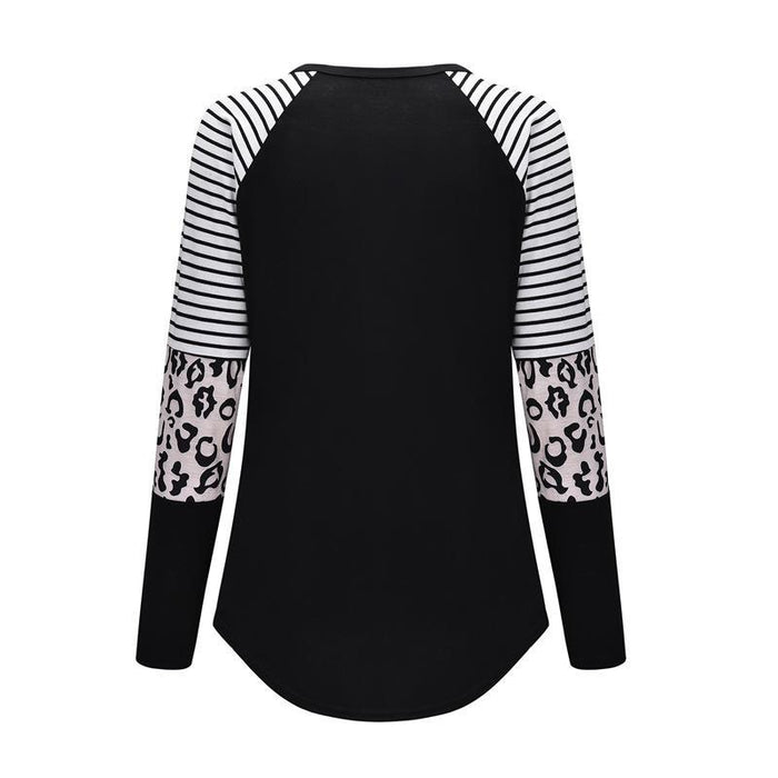 Casual Leopard Print Long-sleeve Nursing Tee