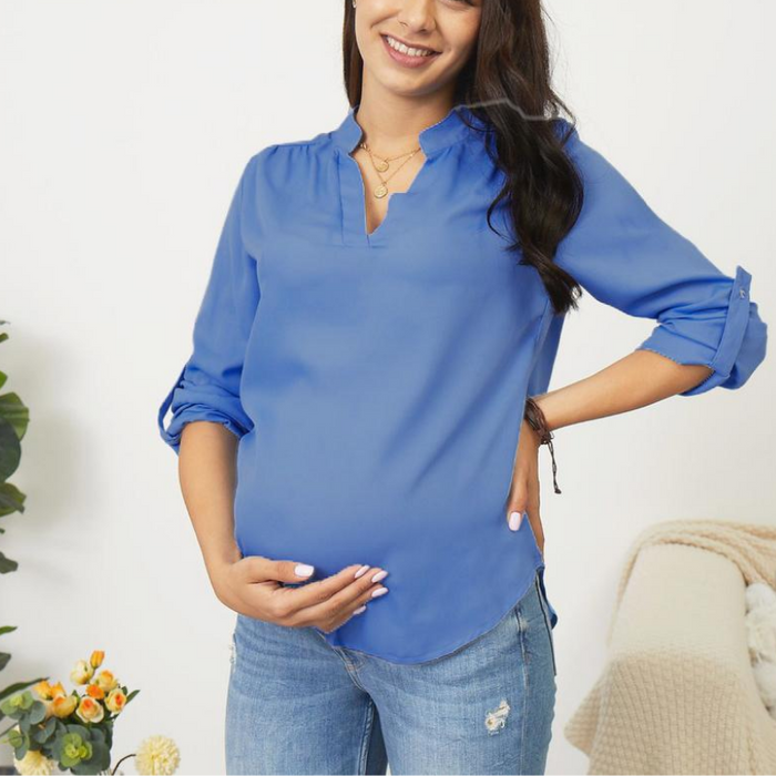 Casual Solid Crop-sleeve Maternity Blouse