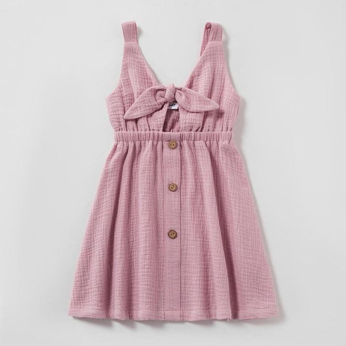 Mommy and Me Striped Bowknot Hollow out Tank Dresses