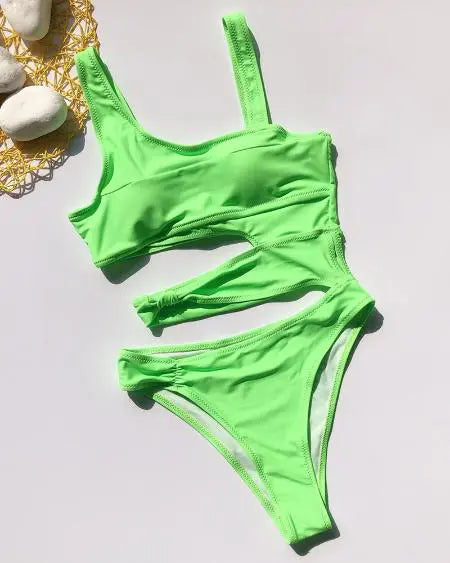Asymmetrical Sleeveless One-Piece Swimsuit with Cutout