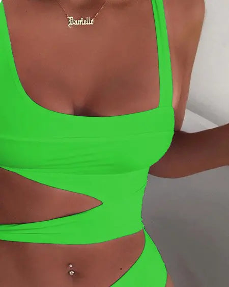 Asymmetrical Sleeveless One-Piece Swimsuit with Cutout