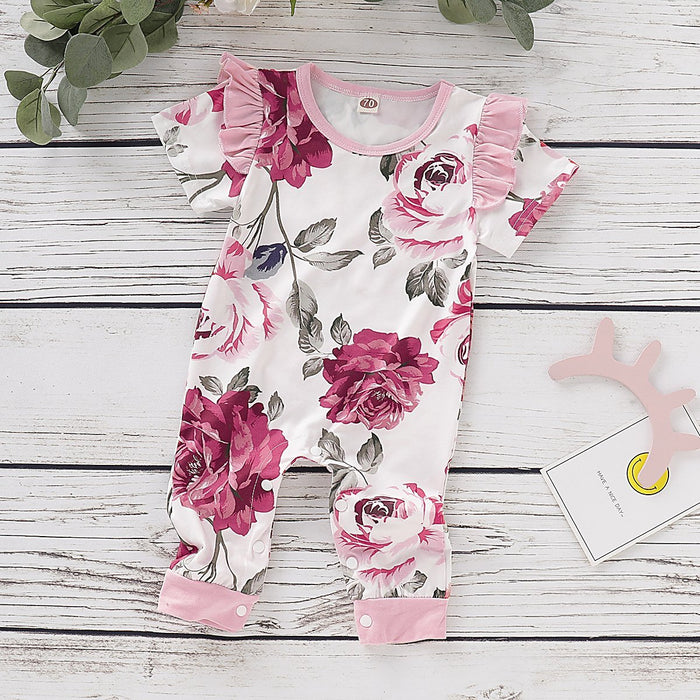 Baby Girl Floral Adorable Short-sleeve Jumpsuit