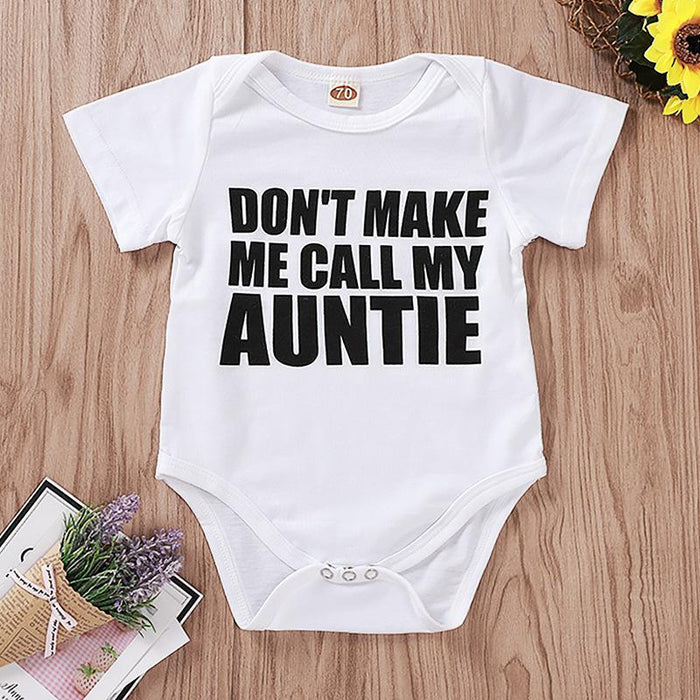 Don't make me call my auntie" Letter Printed Baby Jumpsuit