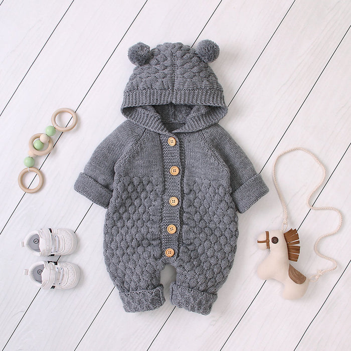 Bear Design Winter Hooded Knitting Jumpsuit