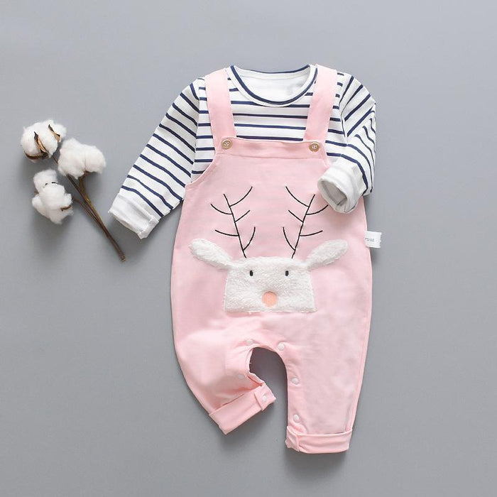 Conjunto de pantalón con tirantes y top con estampado para bebé/niño pequeño