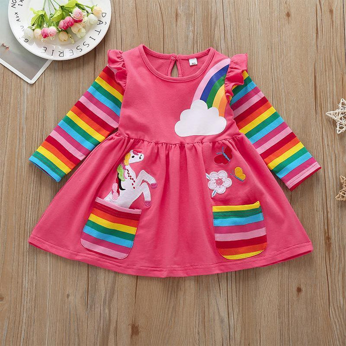 Baby / Toddler Cartoon Rainbow Floral Printed Dress