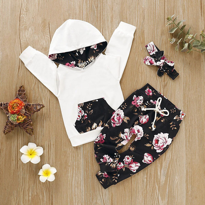 3pcs Floral Printed Hooded Baby Sets
