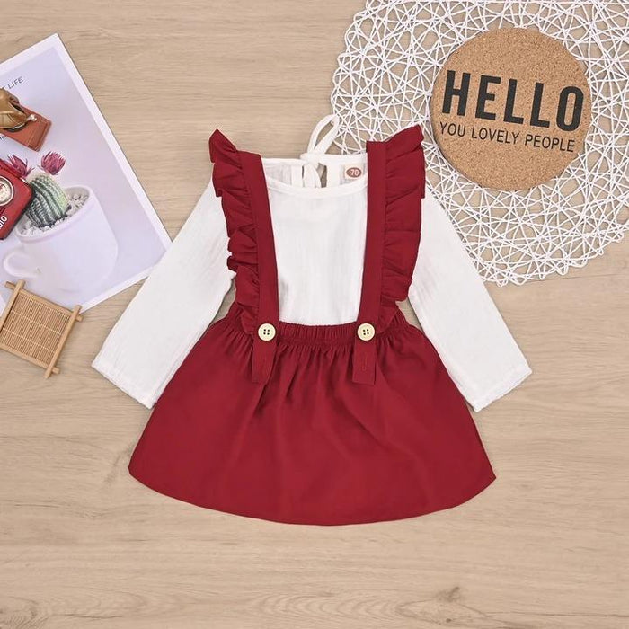 2pcs Baby Girl Solid Top with Skirt Set