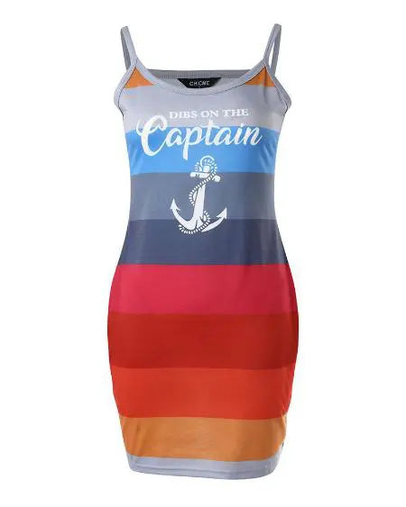 Casual Dress: Striped Colorblock with "Dibs On The Captain" & Anchor Print
