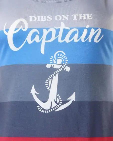 Vestido casual: bloques de colores a rayas con "Dibs On The Captain" y estampado de ancla 