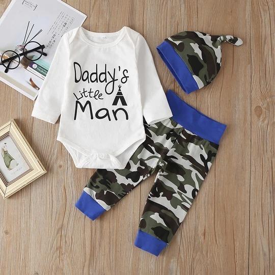"Papa's kleine man" bodysuit met print en camouflagebroek