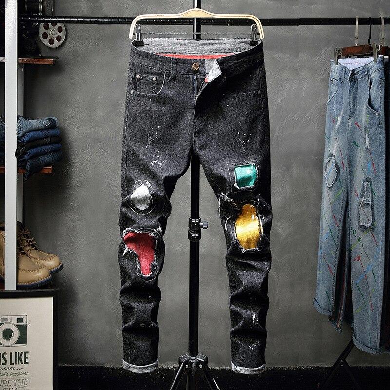 Black Jeans With Colorful Patch