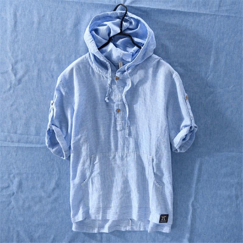 Hooded Linen Blend Shirt