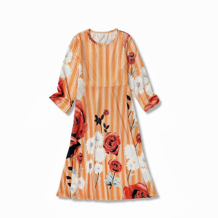 Mommy and Me Floral Print Long-sleeve Long Dresses