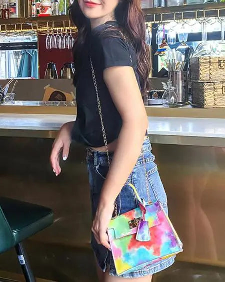 Tie Dye Printed Bag with Chain Strap