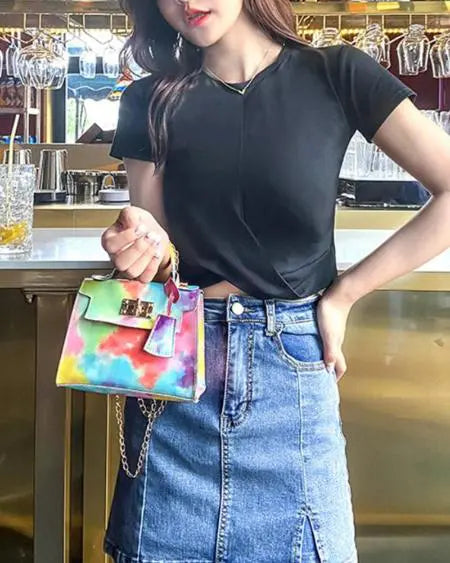 Tie Dye Printed Bag with Chain Strap