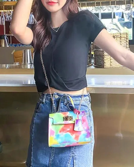 Tie Dye Printed Bag with Chain Strap