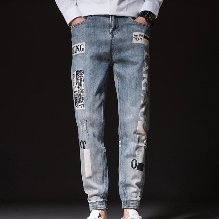 Low-Waist Patched Jeans