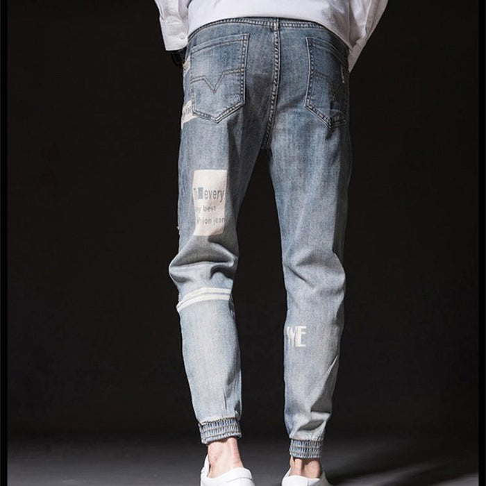 Low-Waist Patched Jeans