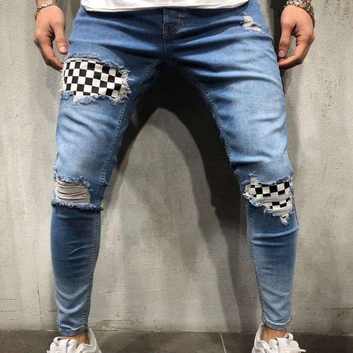 Skinny jeans met patchwork-ruiten