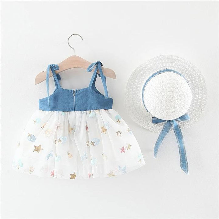 Summer Splicing Denim Baby Dress with Hat